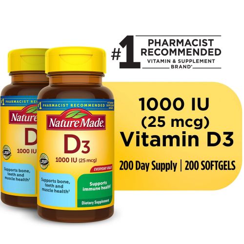 Nature Made Vitamin D3 1000 IU (25 mcg) Softgels; 200 Count; Twin Pack Nature Made Vitamin D3 1000 IU (25 mcg) Softgels; 200 Count; Twin Pack